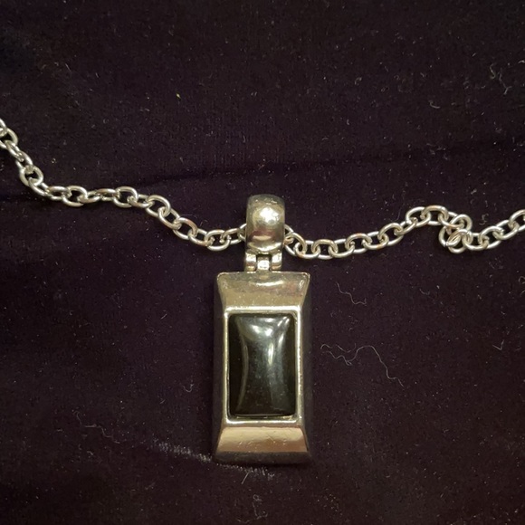 Silver and black pendant and earrings set. - Picture 2 of 5